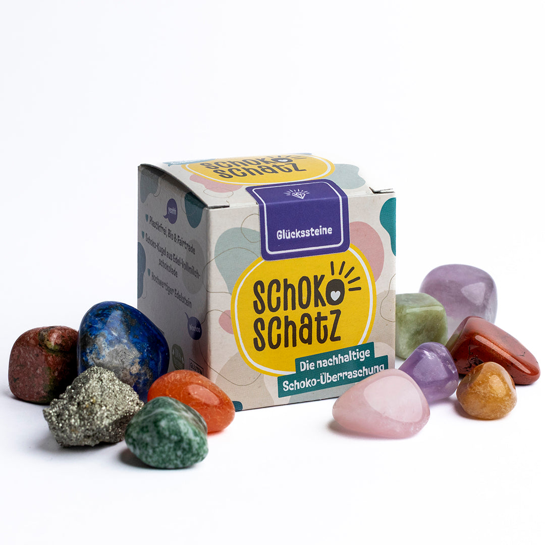 6er Pack "SchokoSchatz für Kids" mit Schatzkiste - Edition "Glückssteine"