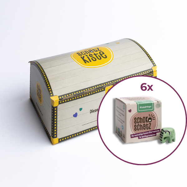 6er Pack "Glücksbringer" mit Schatzkiste  -  (zartbitter / vegan)