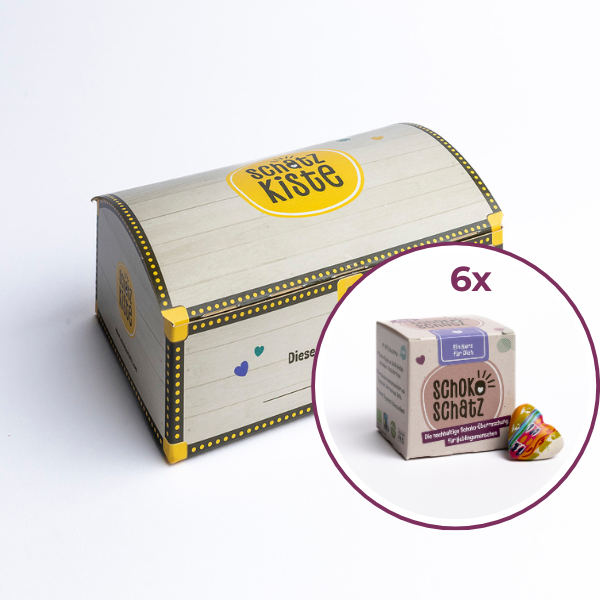 6er Pack "Ein Herz für Dich" mit Schatzkiste -  (zartbitter / vegan)